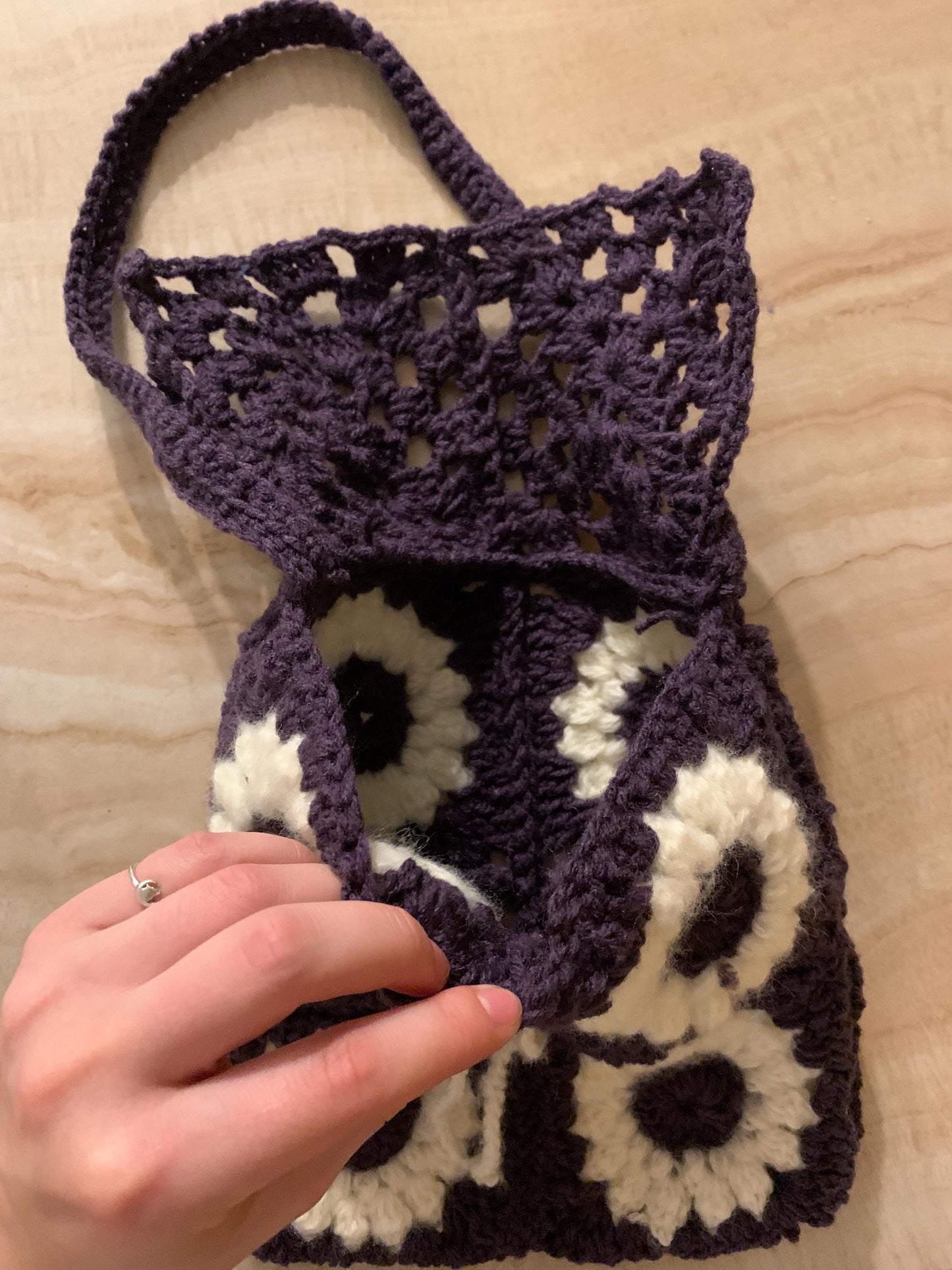 Purple Flower Granny Square Crochet Purse