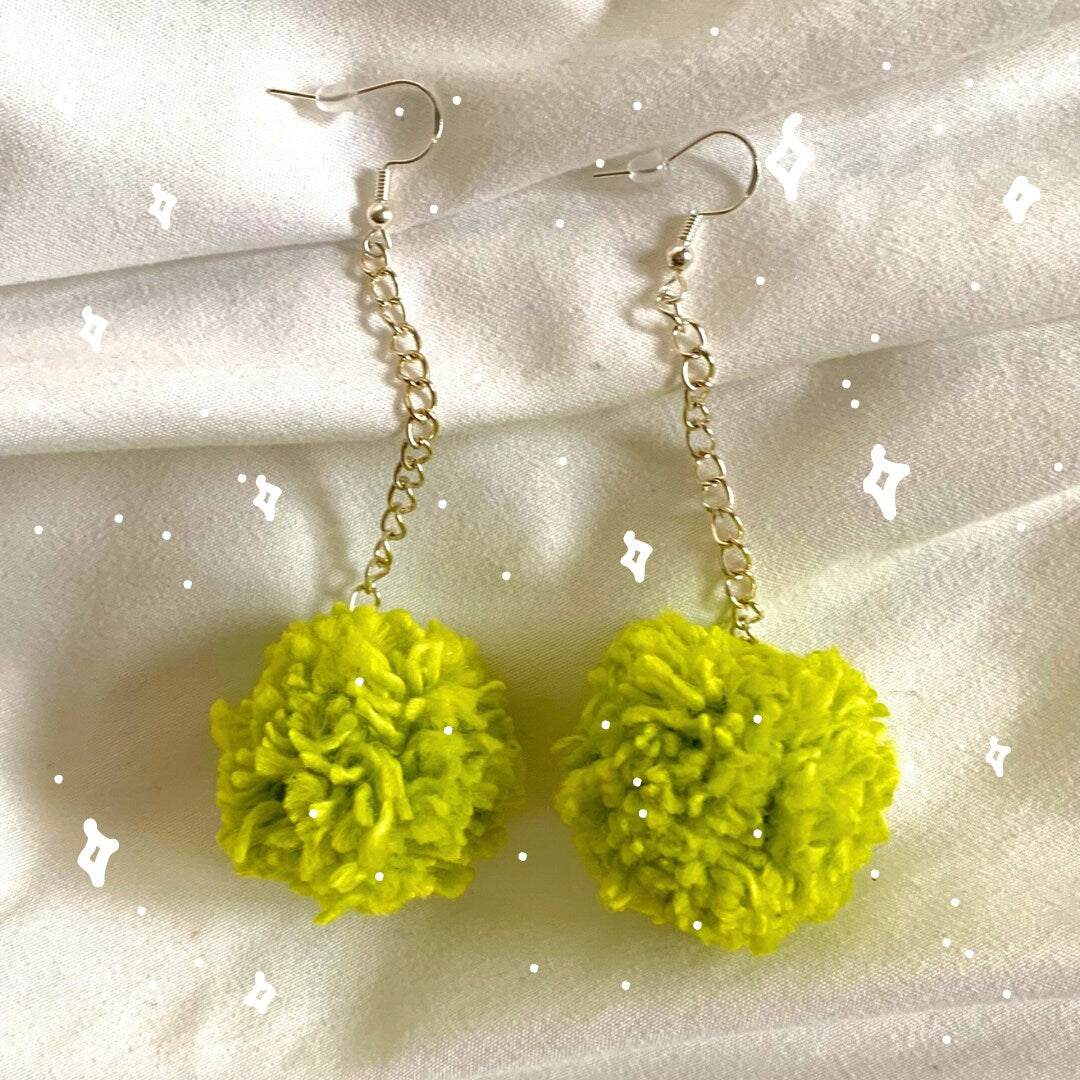 Handmade Pom-Pom Drop Earrings