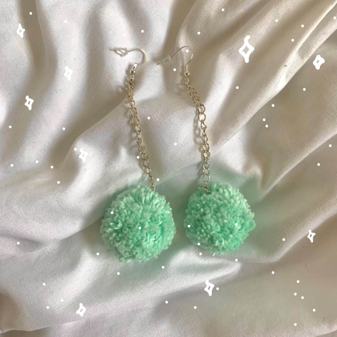Handmade Pom-Pom Drop Earrings