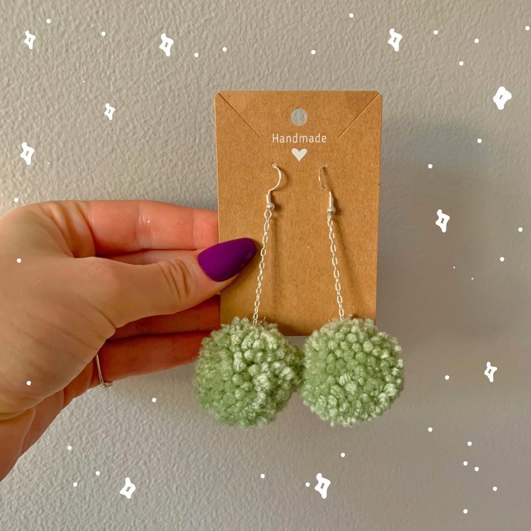 Handmade Pom-Pom Drop Earrings