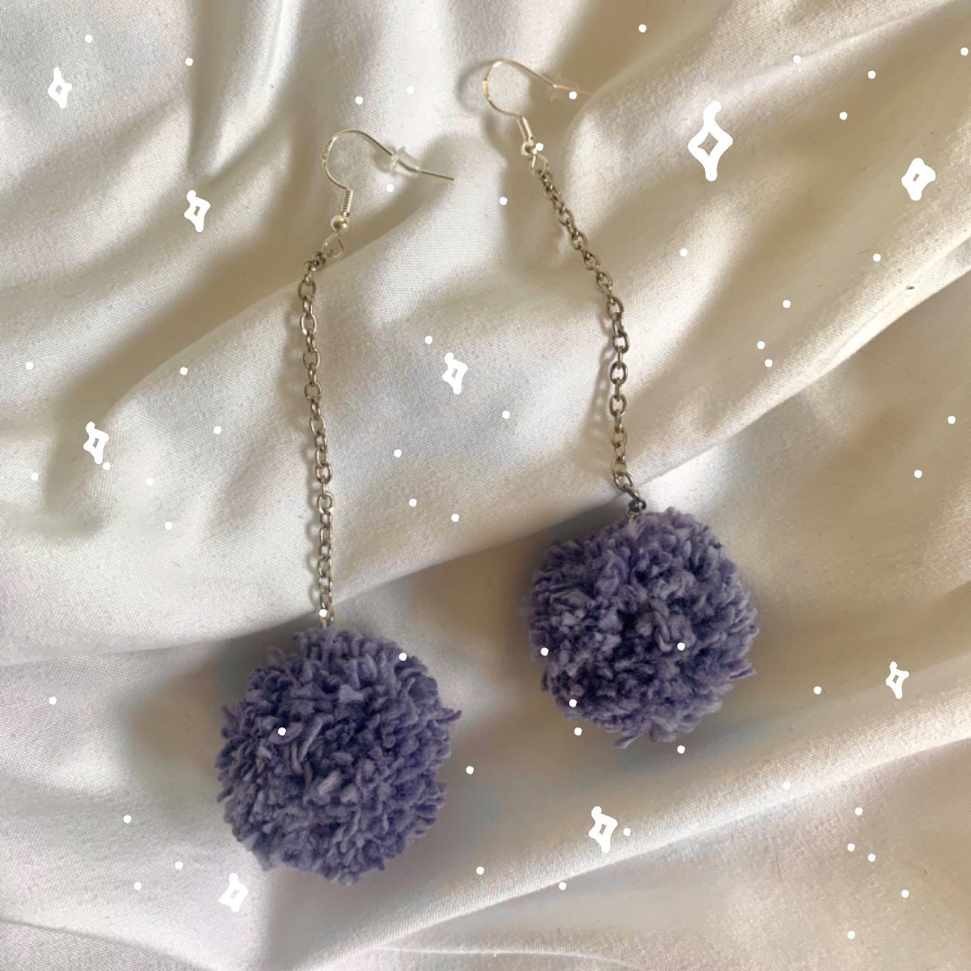 Handmade Pom-Pom Drop Earrings