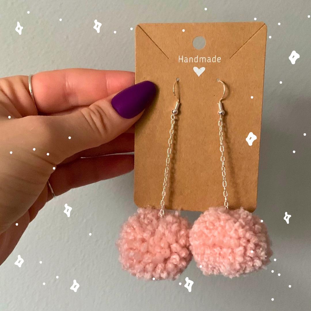 Handmade Pom-Pom Drop Earrings