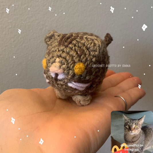 A custom mini cat pet Plushie/ornament featuring tabby markings.