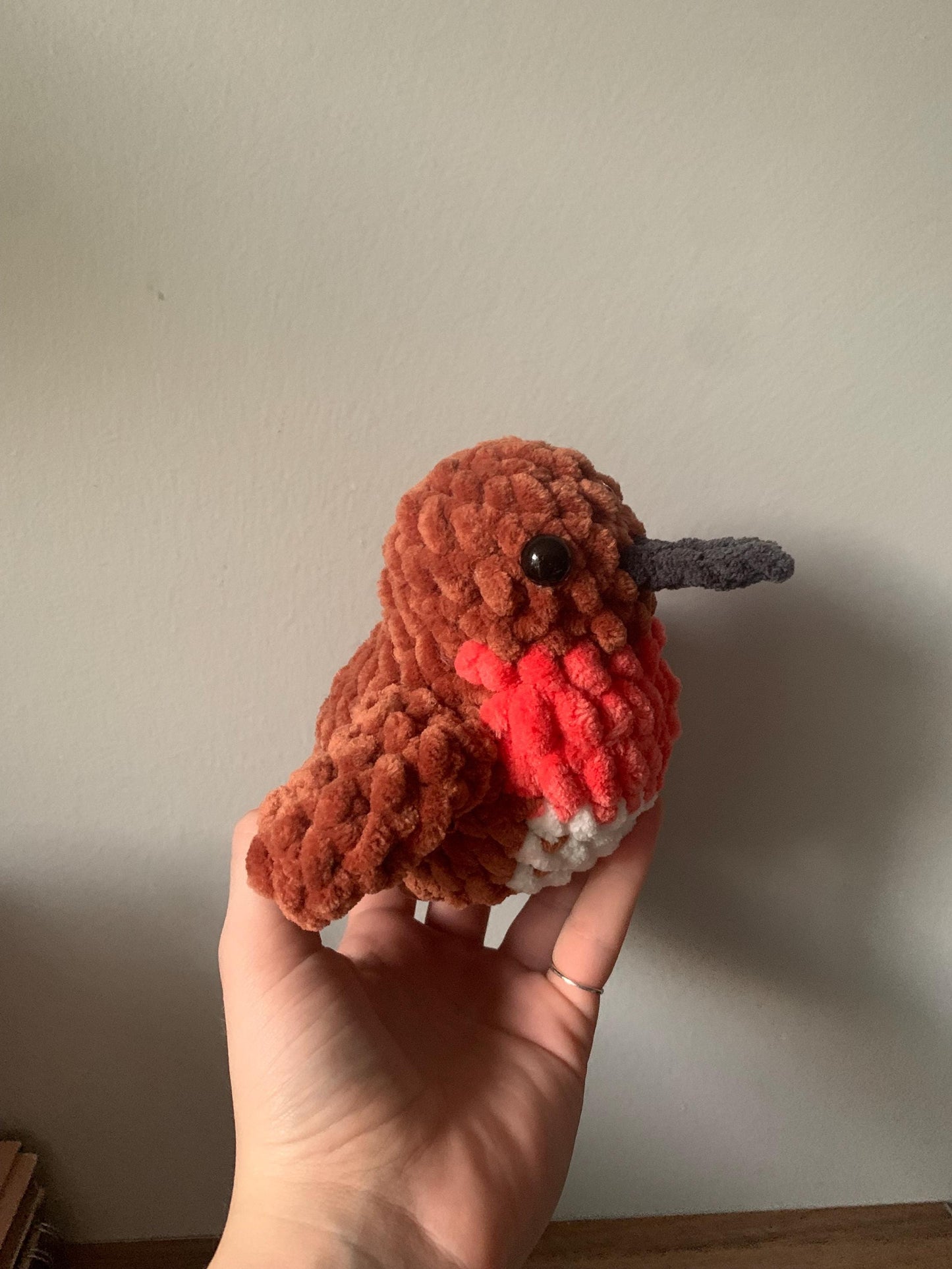 Chubby Hummingbird Crochet Plushie — Rufous Hummingbird