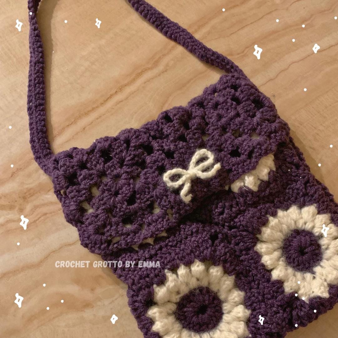Purple Flower Granny Square Crochet Purse
