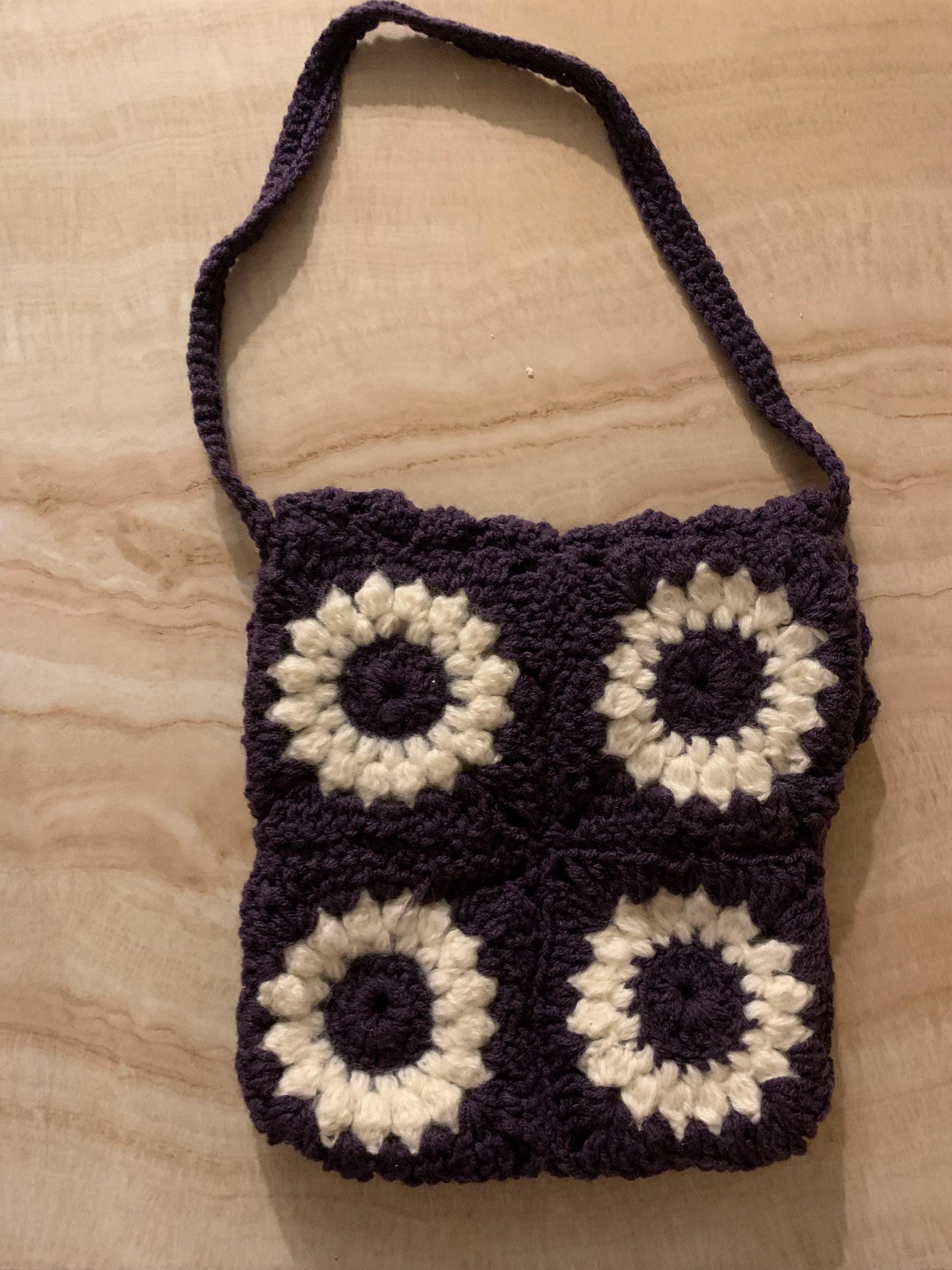 Purple Flower Granny Square Crochet Purse