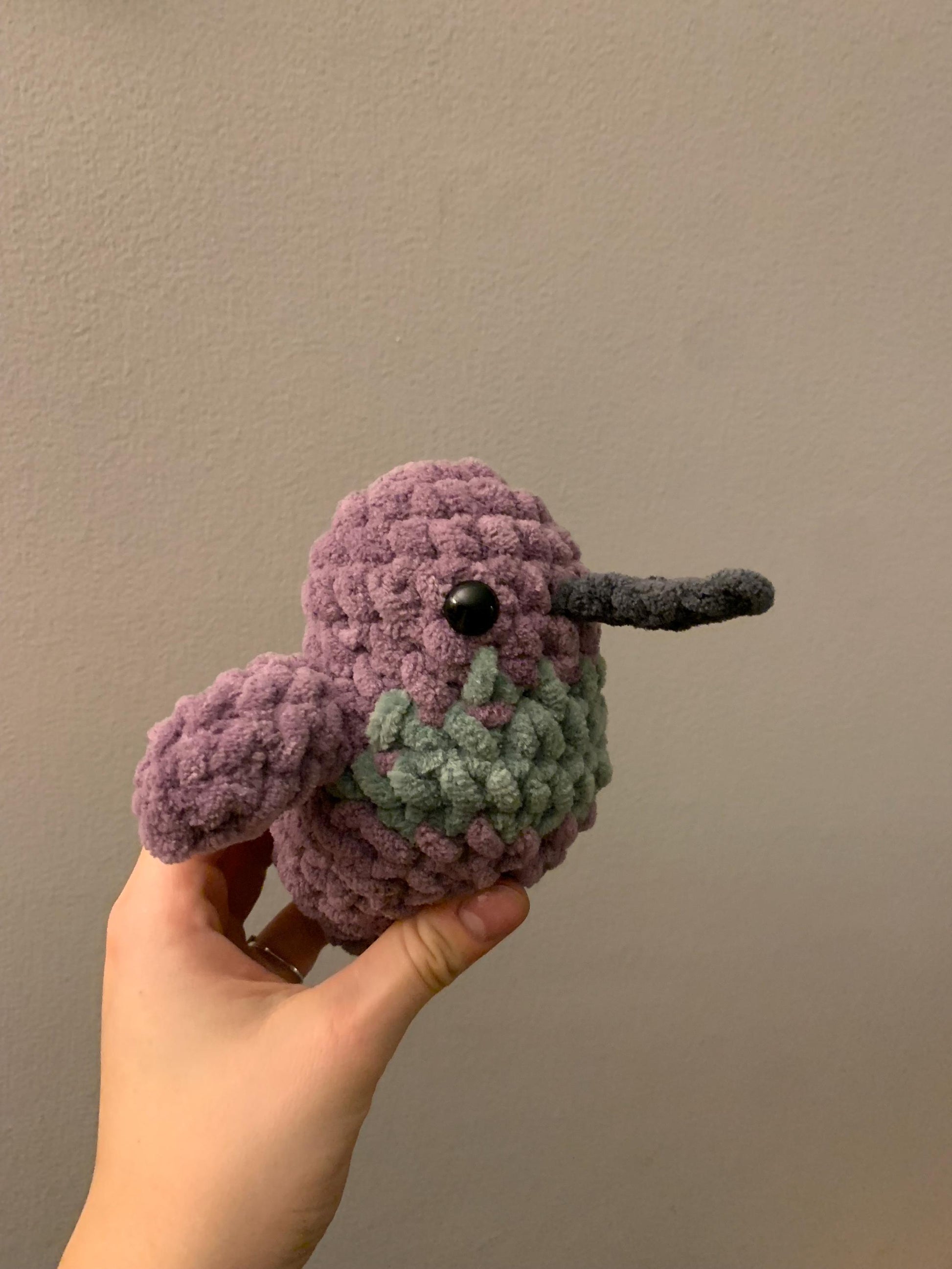 Chubby Hummingbird Crochet Plushie — Violet-Crowned Woodnymph Hummingbird
