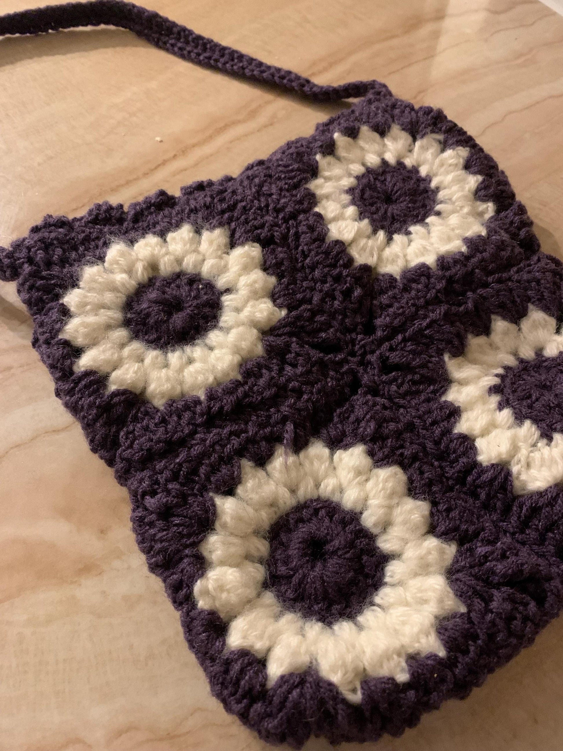 Purple Flower Granny Square Crochet Purse