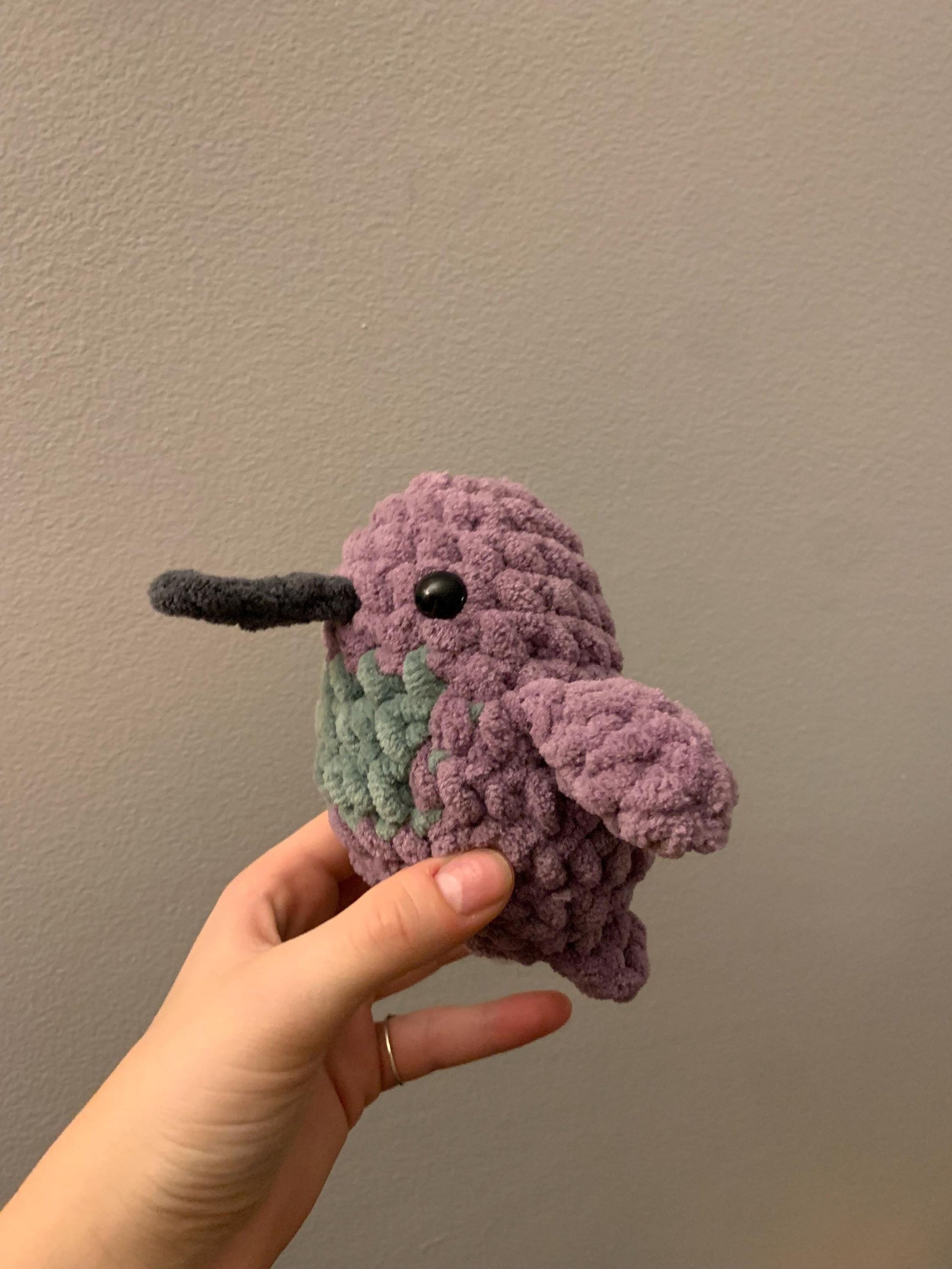 Chubby Hummingbird Crochet Plushie — Violet-Crowned Woodnymph Hummingbird