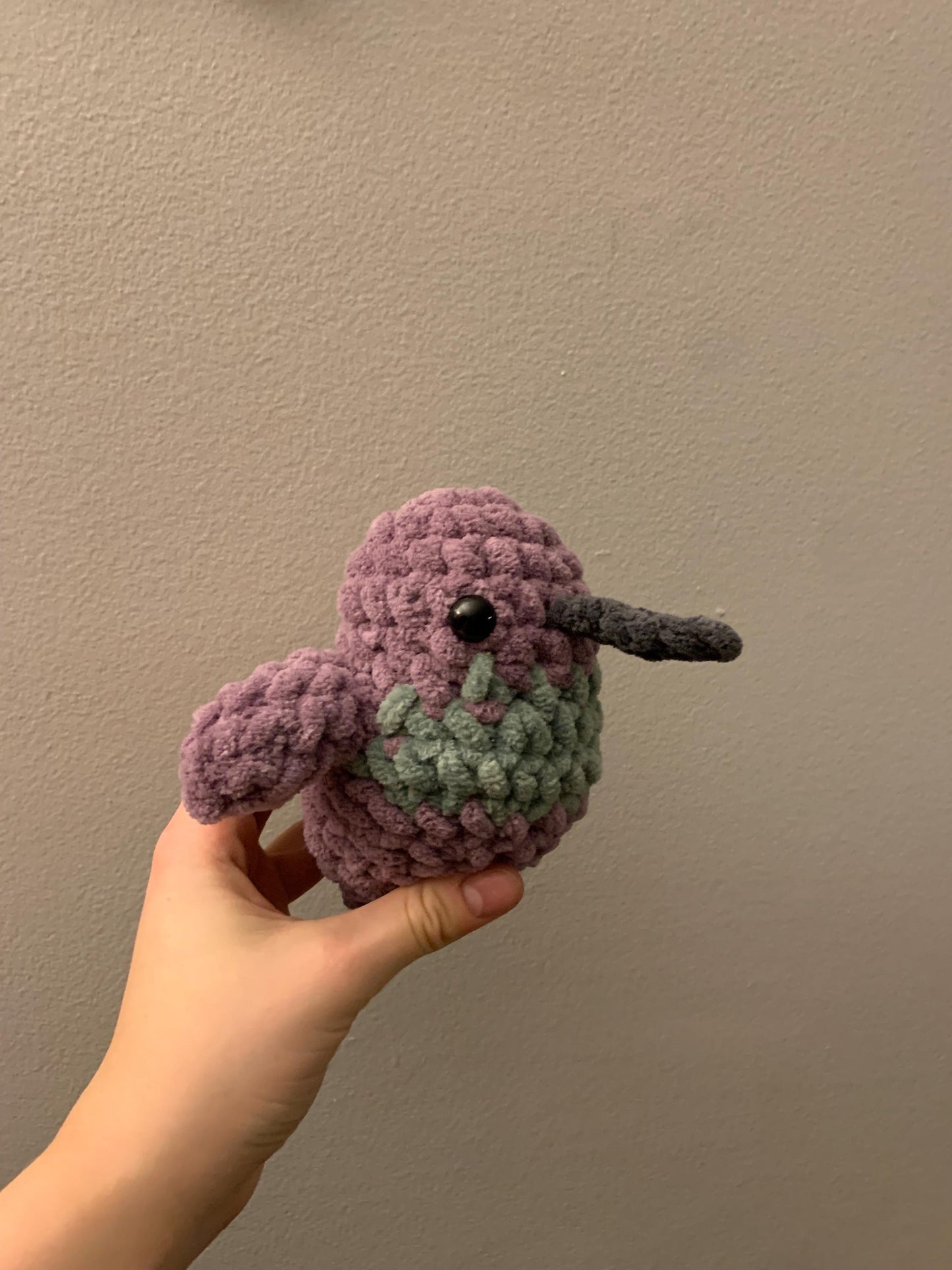 Chubby Hummingbird Crochet Plushie — Violet-Crowned Woodnymph Hummingbird
