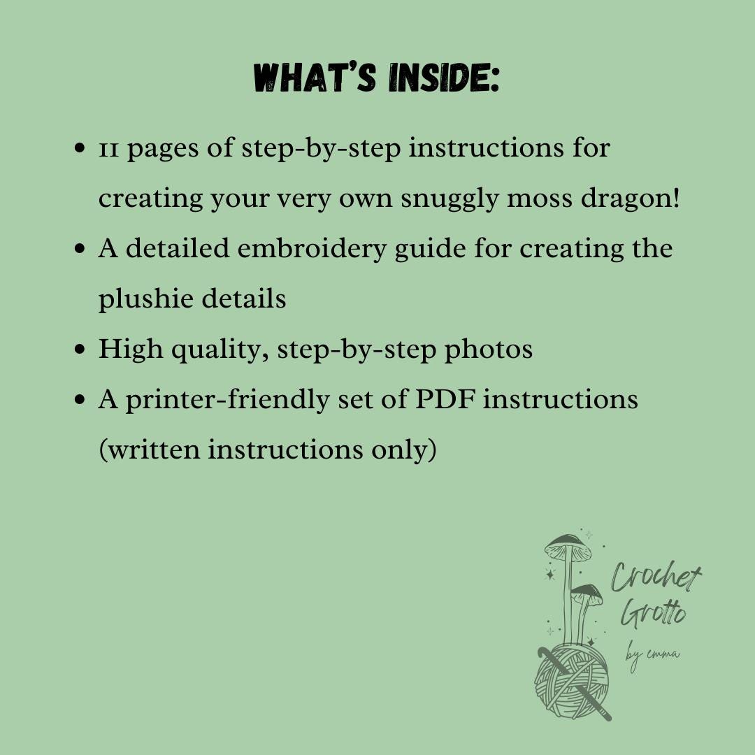 PDF Download: Snuggly Moss Dragon Crochet Pattern