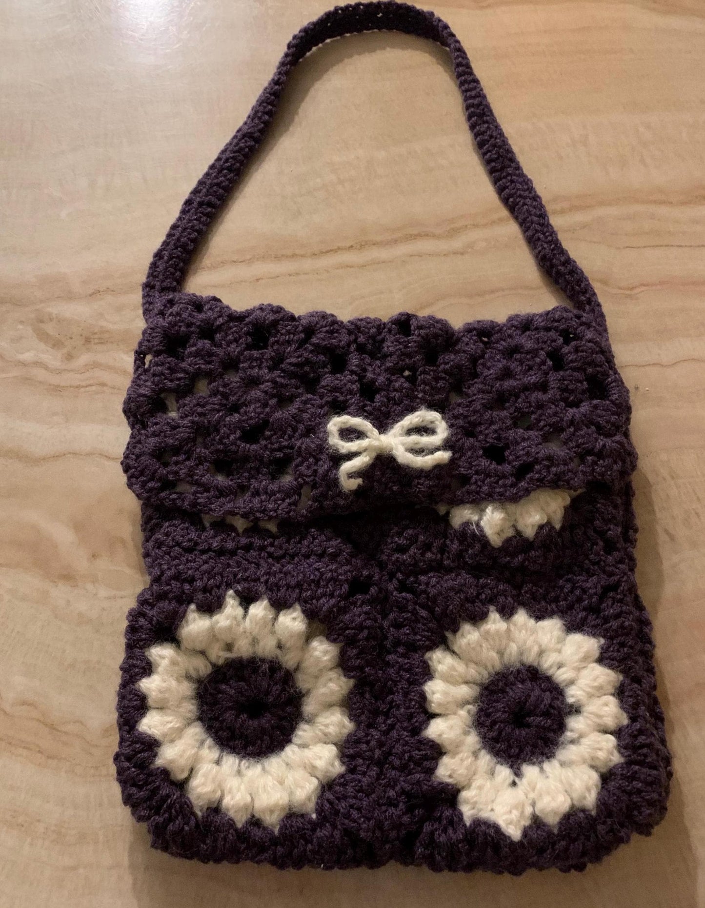 Purple Flower Granny Square Crochet Purse