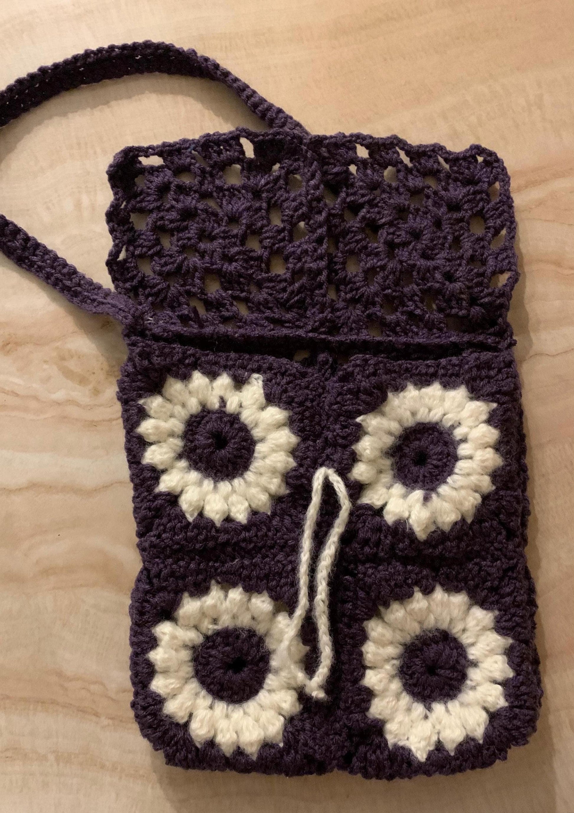Purple Flower Granny Square Crochet Purse