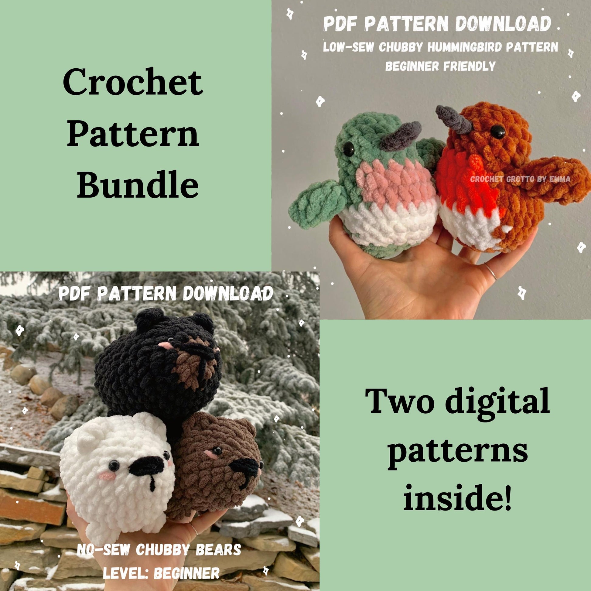Crochet PDF Pattern Bundle: Hummingbirds & Bears