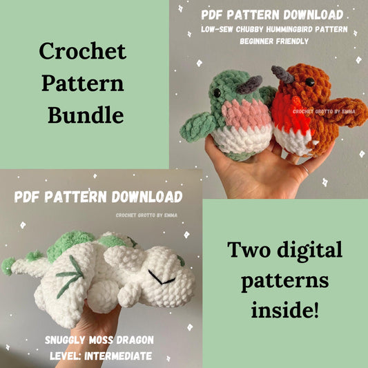 Crochet PDF Pattern Bundle: Hummingbirds & Moss Dragons
