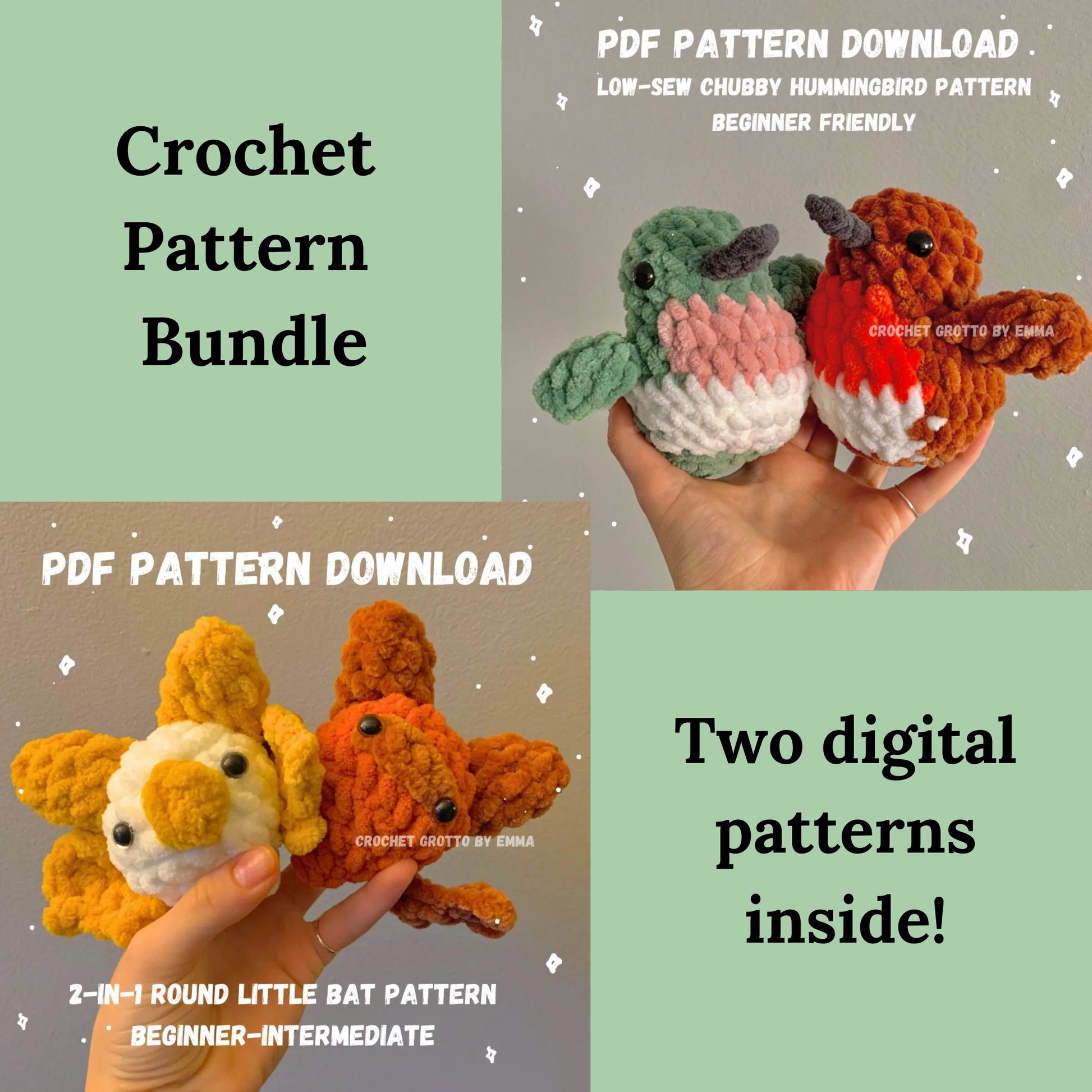 Crochet PDF Pattern Bundle: Hummingbirds & Little Bats