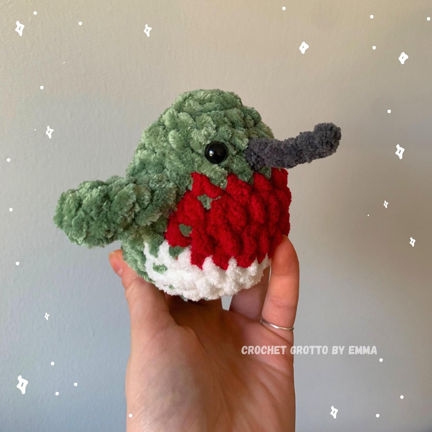 Chubby Hummingbird Crochet Plushie — Ruby-Throated Hummingbird