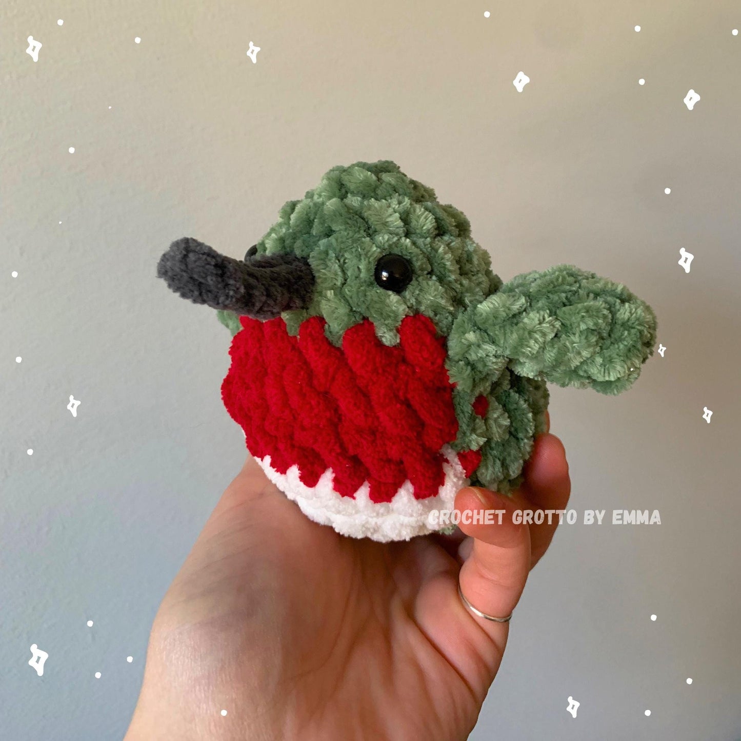 Chubby Hummingbird Crochet Plushie — Ruby-Throated Hummingbird