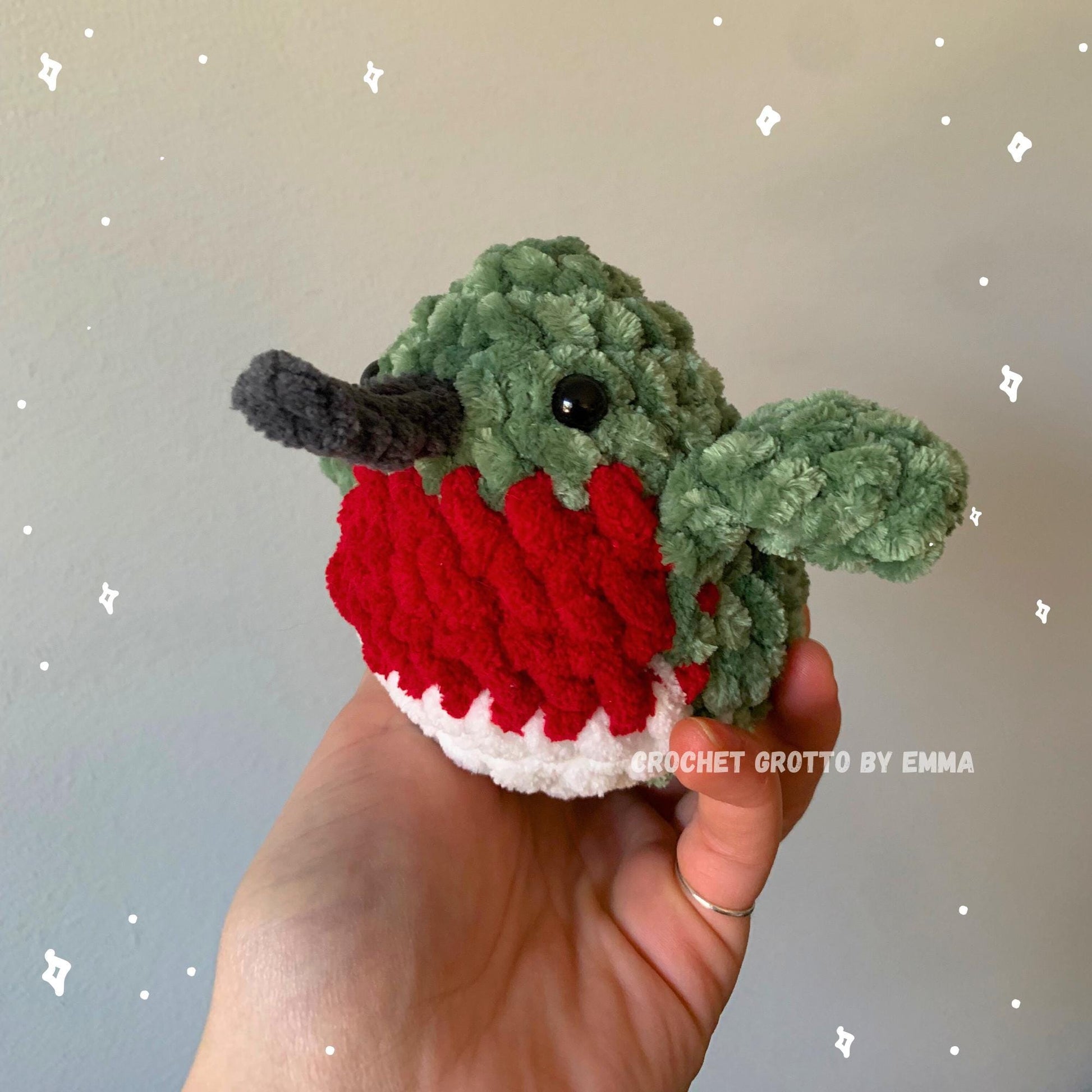 Chubby Hummingbird Crochet Plushie — Ruby-Throated Hummingbird