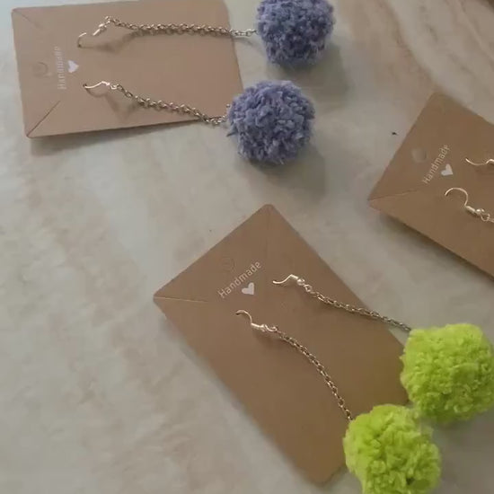 Handmade Pom-Pom Drop Earrings