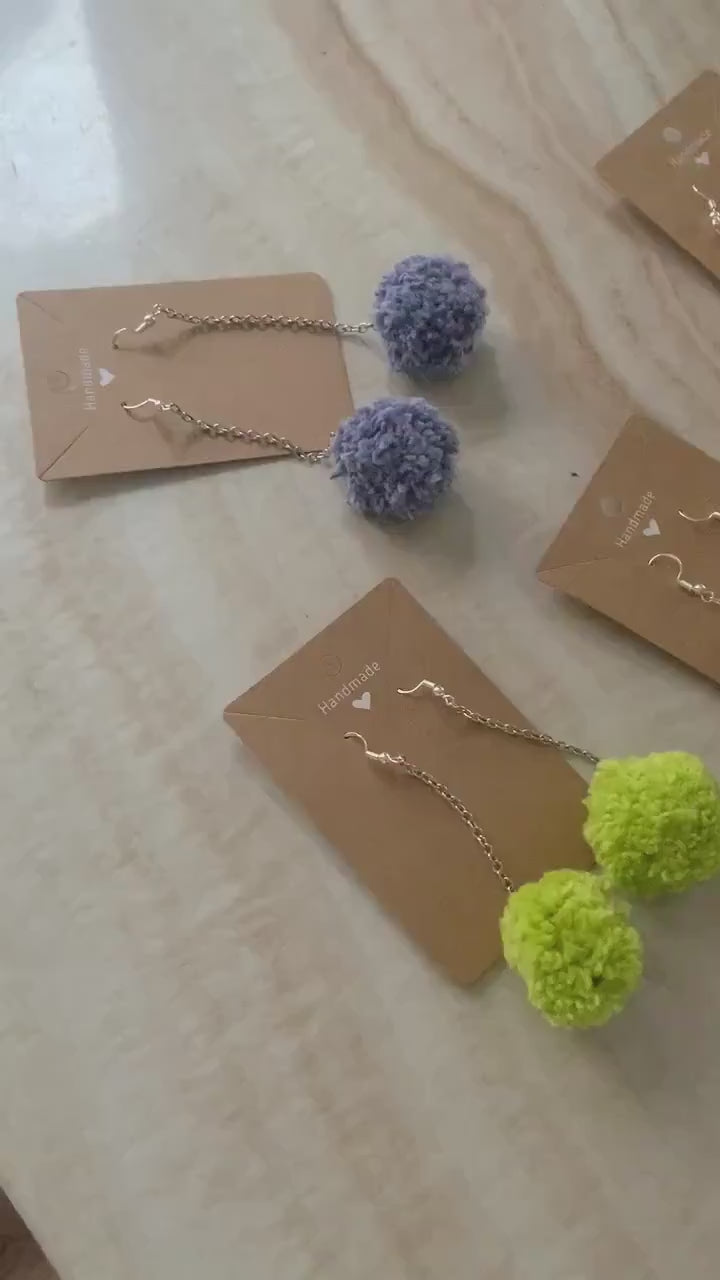 Handmade Pom-Pom Drop Earrings