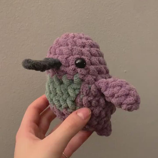 Chubby Hummingbird Crochet Plushie — Violet-Crowned Woodnymph Hummingbird