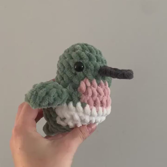 Chubby Hummingbird Crochet Plushie — Ruby-Throated Hummingbird